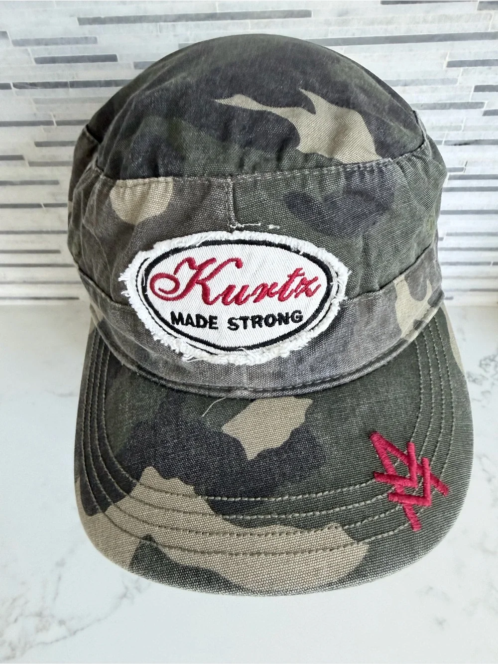 Vintage Kurtz Camouflage Cap with Red Embroidery size 6 7/8